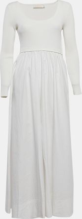 Zimmermann White Rib Knit And Poplin Scoop Neck Long Dress
