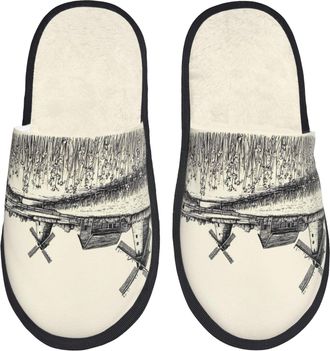 Generic Slipper Dutch Windmill Furry Slippers Non-Slip Anti-Slide Slipper For Guest Room Ladies Room M