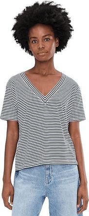 Splendid Kacey Stripe V-Neck T-Shirts Womens Clothing Navy/White : XS (Womens 0-2), Cotton/Jersey/Modal