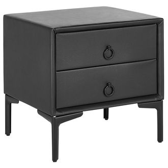 Beliani Beliani - Mesita De Noche De Piel Sint&eacute;tica Negra Patas De Metal Con 2 Cajones De Almacenamiento 44 X 38 Cm Estilo Moderno Sezanne