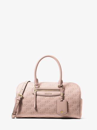 Michael Kors Jet Set Travel Medium Logo Embossed Leather Duffel Crossbody Bag
