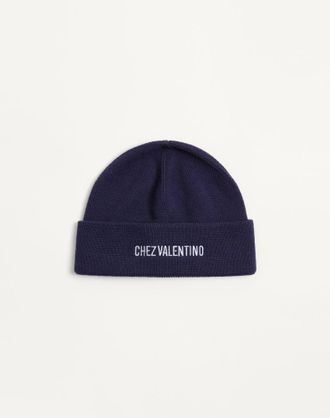 Valentino Garavani Beanie Knitted Chez Valentino In Lana Uomo BLU UNI