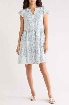 Lucky Brand Flutter Sleeve Tiered Minidress in Cream Paisely at Nordstrom Rack, Size Large