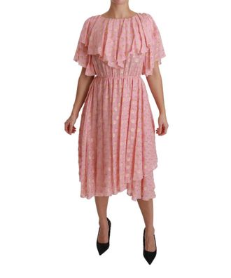 Dolce & Gabbana Womens Silk Pink Polka Dots Pleated A-line Midi Dress - Multicolour - Size Small