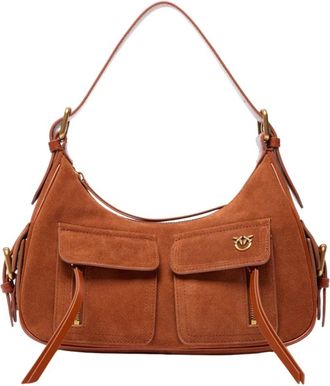 Pinko Cargo Bag Classic Suede - Dames - Schoudertassen - Bruin - ONE Size - Katoen - Tassen