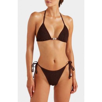Hunza G Gina Beaded Tie Bikini Bottoms in Metallic Chocolate at Nordstrom