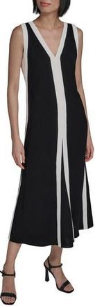 Karl Lagerfeld Aero Wash Colorblock A-Line Dress in Black Soft White at Nordstrom Rack, Size 14