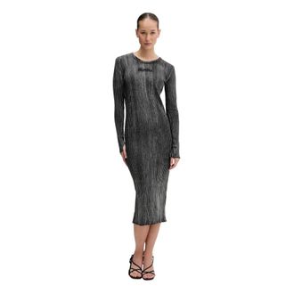 Karl Lagerfeld Kleedjes, Dames, Grijs, M, Katoen, Ribbed Midi Jurk