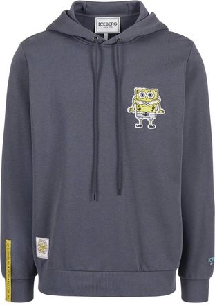 Iceberg Hoodies & sweatvesten, Heren, Grijs, M, Donkergrijze hoodie met Sponge Bob-patch en geborduurd logo