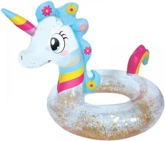 Trade Shop Trade Shop - Salvagente Unicorno Bianco Arcobaleno Ciambella Glitterato Mare Diametro 90 Cm