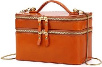 OLD TREND Ixia Genuine Leather Vanity Mini Trunk in Caramel at Nordstrom