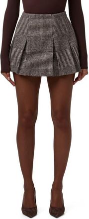 Naked Wardrobe Glen Plaid Pleated Miniskirt in Chocolate Ht Plaid at Nordstrom, Size X-Large