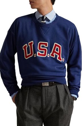 Polo Ralph Lauren Vintgae Fit USA Quarter Zip Sweatshirt in Dark Cobalt at Nordstrom, Size Small
