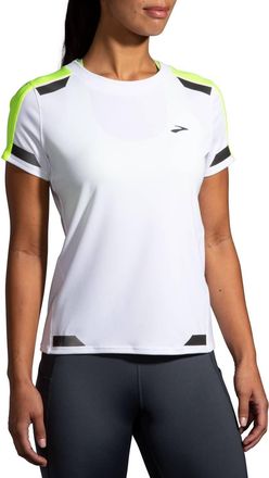 Brooks Womens Run Visible Short Sleeve Tee In White/asphalt/nightlife