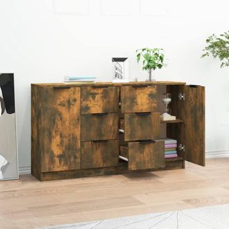 Berkfield Home Sideboards 2 pcs Smoked Oak 60x30x70 cm Engineered Wood in Brown | Size: 60 x 30 x 70 cm