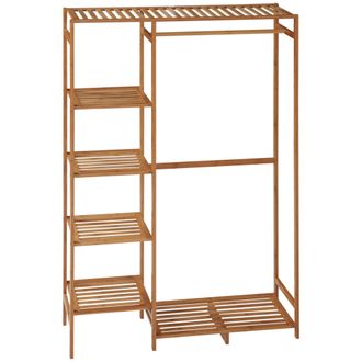 HOMCOM Bamboo Clothes Rail Garment Rack with 6 Tier Storage Shelf Hanging Rod | TJ Hughes