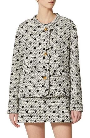 Valentino Roman Stud Flocked Dot Wool Blend Tweed Jacket in Ivory/Black at Nordstrom, Size 4 Us