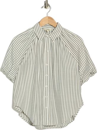 Max Studio Bubble Sleeve Boyfriend Shirt in Off White/Black Stripe at Nordstrom Rack, Size X-Large