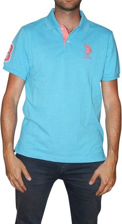 U.S.Polo Association U. S. Polo Assn. Polo Shirt Mens Applique Blue Short Sleeve Slim Fit JDM2507