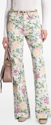 Chloé Flare Denim Jeans With All-Over Flowers Print