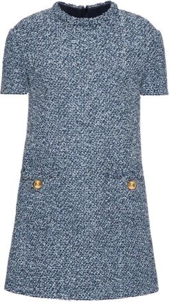 Valentino Marineblauwe Tweed Mini-jurk met Gouden Knopen - Dames - Korte kleedjes - Blauw - M - Tweed - Kleedjes