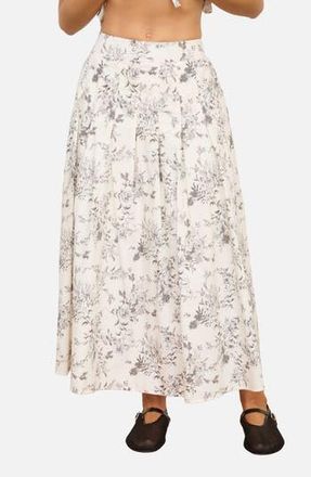 Blu Pepper Floral Toile Pleated Midi Skirt in Black Multi at Nordstrom Rack, Size Medium