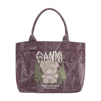 Ganni Bolso Tote Mediano con Forest Teddy - Bags - Mujer - Multicolor - ONE SIZE