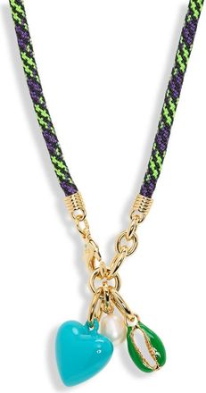 Roxanne Assoulin The Happy Cord Cultured Pearl Charm Necklace in Kiwi/gold at Nordstrom