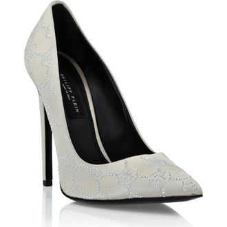 Philipp Plein Satin Decollete Hi-Heels Monogram Strass Women in Beige at Nordstrom, Size 40