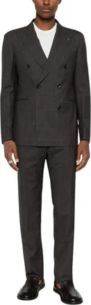 Tagliatore Prince of Wales Double-Breasted Suit - male - Tagliatore - Double Breasted Suits - Black - 2XL - Suits