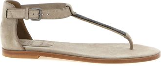 Brunello Cucinelli Beige Calfskin Flat Womens Sandals