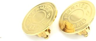 Herm&egrave;s Gold Plated Button Logo Womens Clip-Ons (Pre-Owned)