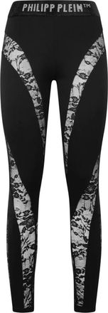 Philipp Plein Broeken, Dames, Zwart, XS, Multicutting Leggings Lace