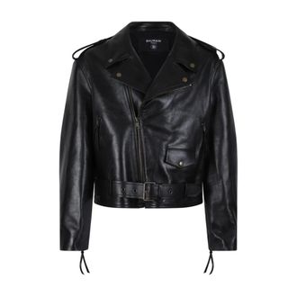 Balmain Leren Bikerjack - Heren - Leren en Su&egrave;de Jassen - Zwart - L - Leer - Jassen