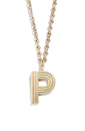 BaubleBar Oversize Etched Letter Initial Pendant Necklace in Gold P at Nordstrom