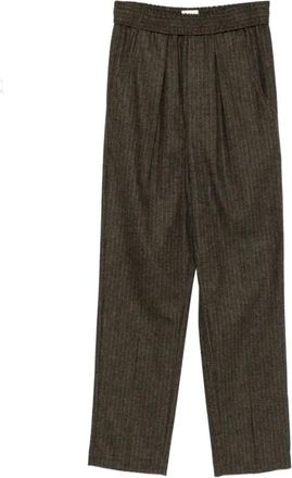 Isabel Marant Bronzen Pinstripe Elastische Taille Broek - Dames - Wijde Broeken - Bruin - XS - Wol - Broeken