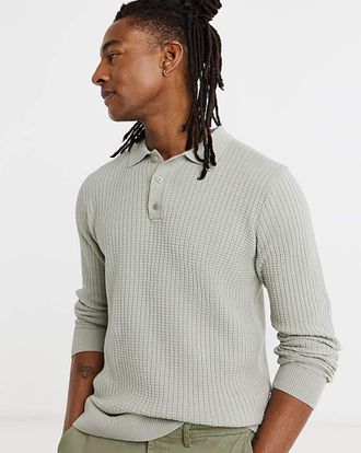 Jacamo Textured Long Sleeve Knitted Polo