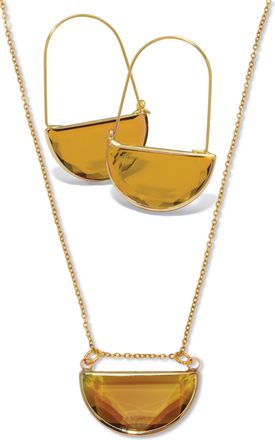 Palm Beach Jewelry Brown Crystal Half Moon Goldtone Jewelry Set