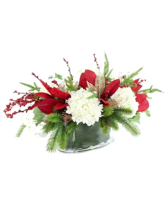 Creative Displays Inc. Handcrafted Holiday Floral Arrangement With Hydrangeas, Evergreen & Berries