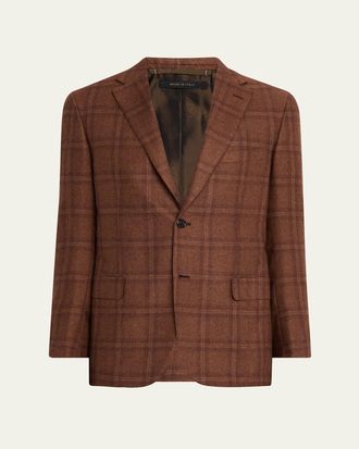 Brioni Mens Silk and Cashmere Tonal Plaid Sport Coat