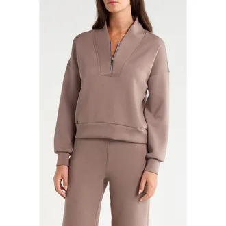 Spanx AirEssentials Shawl Collar Quarter Zip Sweatshirt in Ironstone at Nordstrom, Size X-Small
