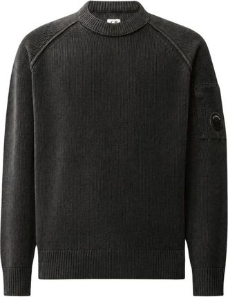 C.P. Company C.p. Company - Chenille Cotton Crewneck Lens Sweater - Heren - Truien - Zwart - Maat: XL Katoen