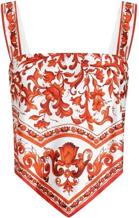 Dolce & Gabbana Top tipo bustier en sarga de seda con estampado Majolica - Tops - Mujer - Naranja - M