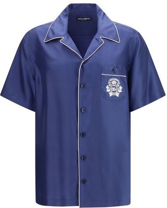 Dolce & Gabbana Blue Silk Shortsleeve Mens Shirt