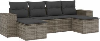 vidaXL Set De Muebles De Jard&iacute;n 6 Pzas Y Cojines Rat&aacute;n Sint&eacute;tico Gris Vidaxl