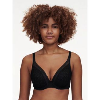 Chantelle Ace T-Shirt Bra Womens Black Lace Plunge Adjustable Strap GBO1154