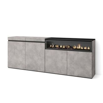 Skraut Home Aparadores Para Sal&oacute;n, Gran Capacidad De Almacenaje, 200x75x35cm, 4 Puertas, Chimenea El&eacute;ctrica, Estilo Moderno, Gris Cemento - Skraut Home