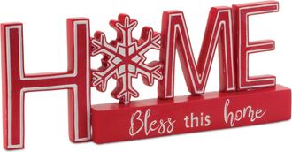 Melrose International Snowflake Bless This Home Tabletop Sign 12.5L - Red, White