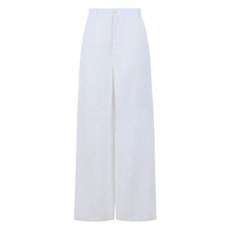 120% Lino 120% Lino, Wide Trousers, female, White, Size: 2XS Loose Linen Trousers