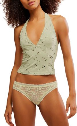 Free People Full Bloom Crop Halter Top in Celadon Green at Nordstrom, Size X-Large